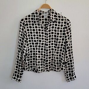 ICE Silk Blouse Geometric Long Sleeve Button Up Chic Classic Retro Vintage Y2K